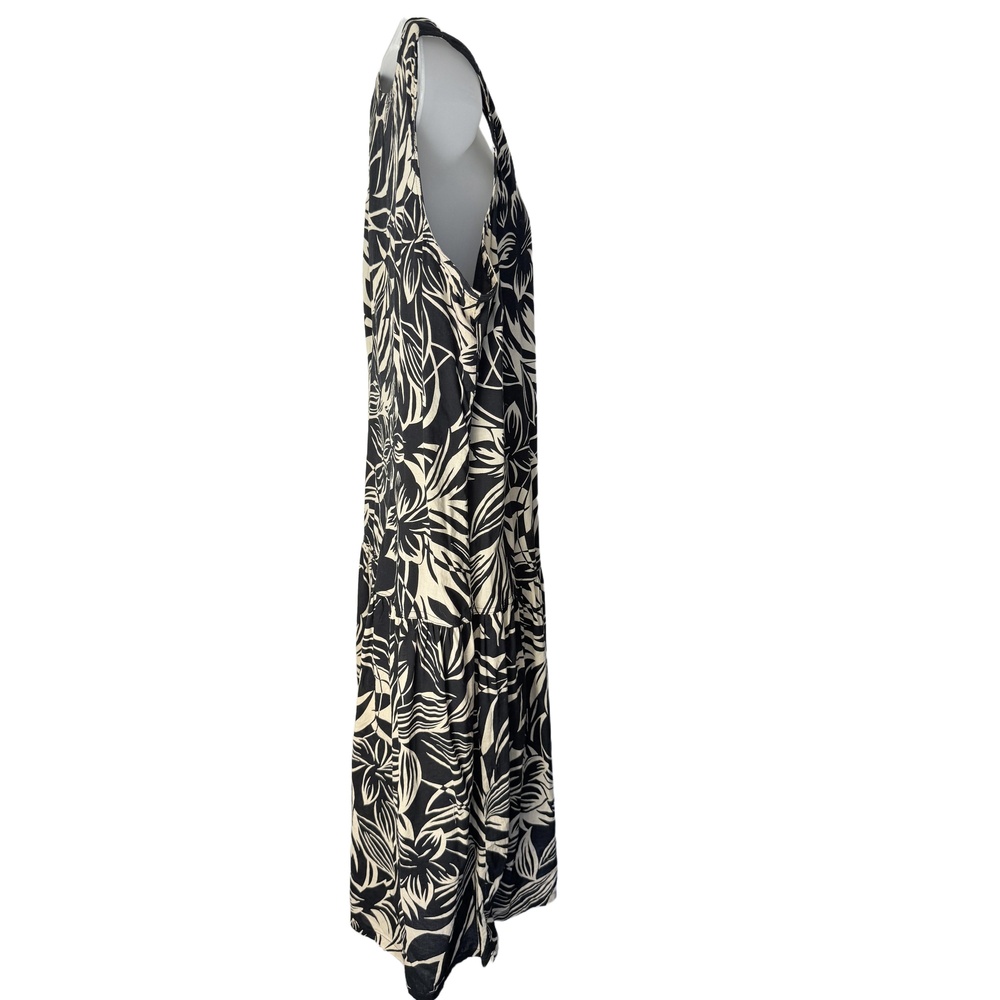 Erika Womens Black And White Floral V Neck Sleeveless Midi Dress Large